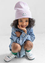 Toddler Mad Hatter Smiley Cuff Beanie - Lavender/Kelly Green