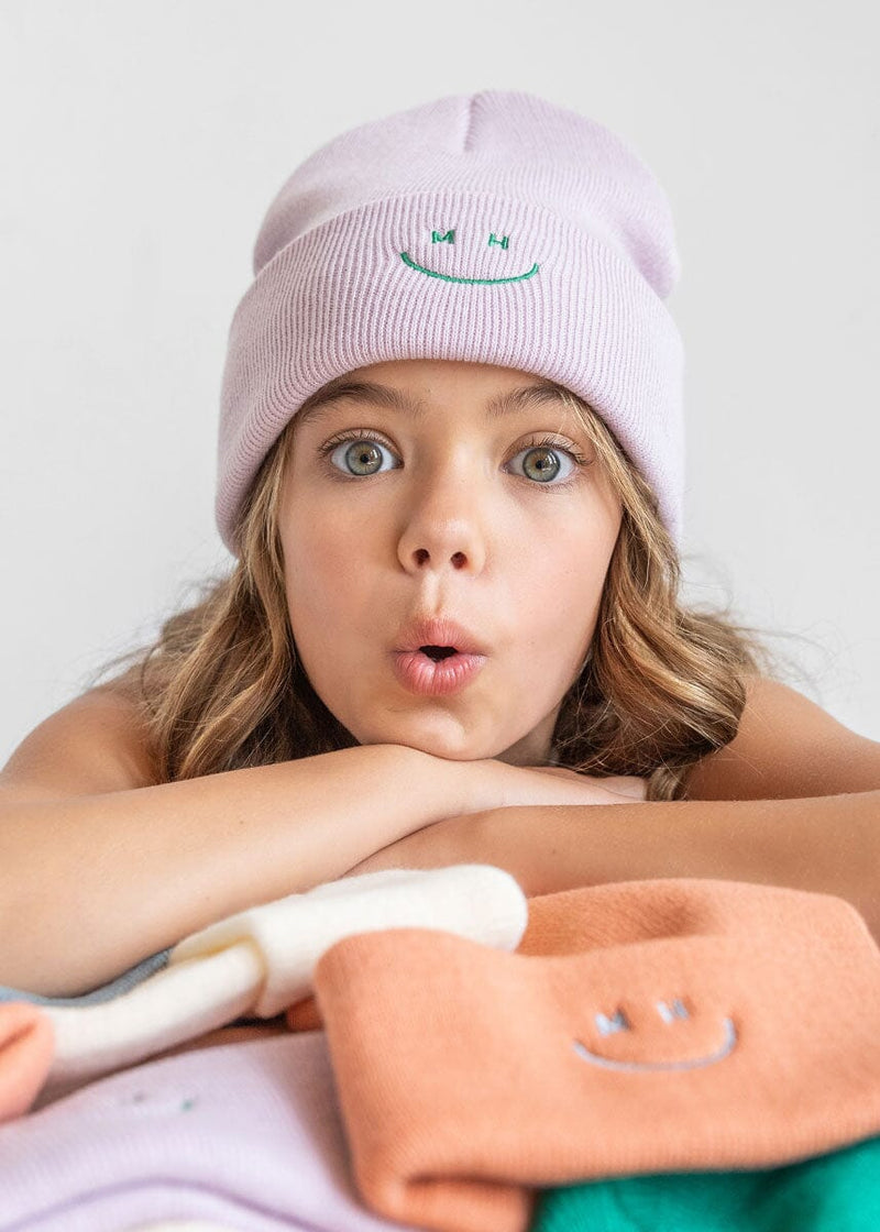 Youth Mad Hatter Smiley Cuff Beanie - Lavender/Kelly Green