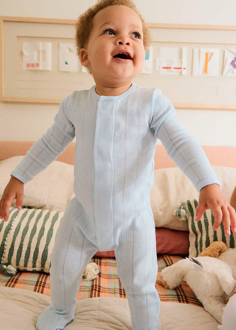 Organic Cotton Pointelle Magnetic Footie - Love Lines Blue