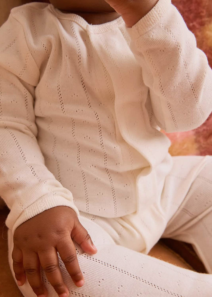 Organic Cotton Pointelle Magnetic Footie - Love Lines Tofu