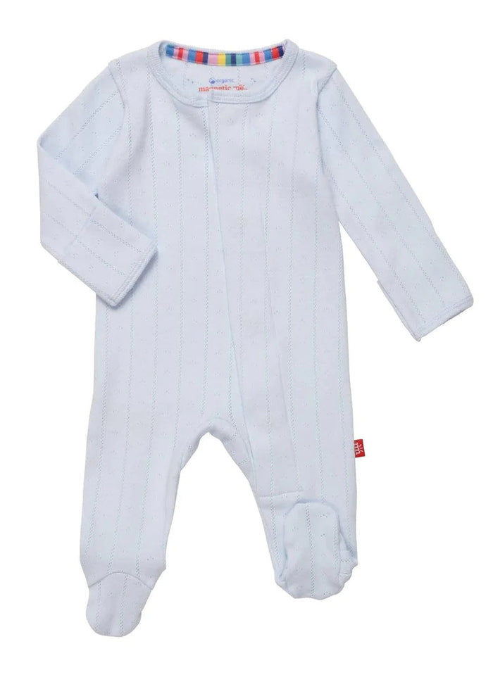 Organic Cotton Pointelle Magnetic Footie - Love Lines Blue