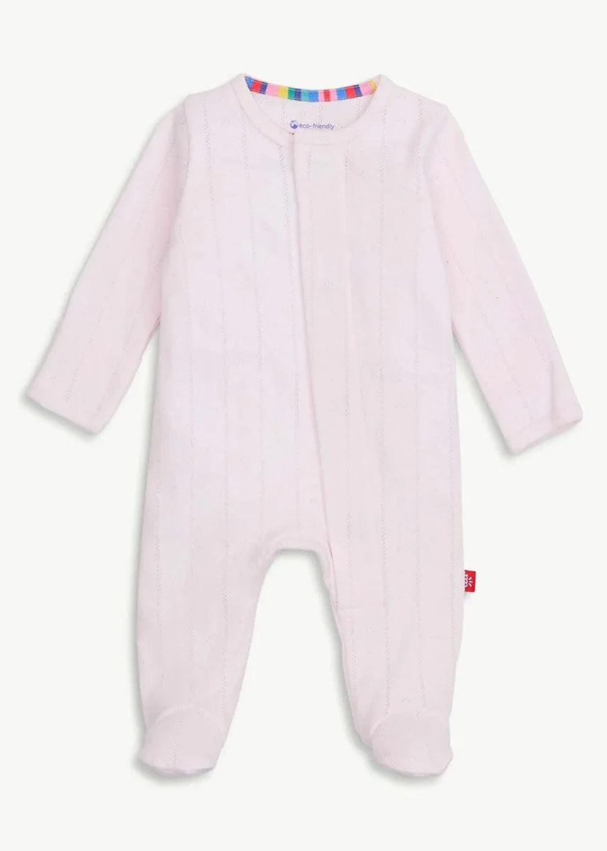 Organic Cotton Pointelle Magnetic Footie - Love Lines Pink