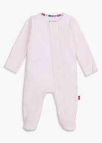Organic Cotton Pointelle Magnetic Footie - Love Lines Pink