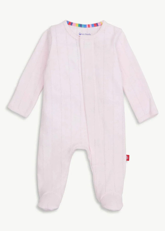 Organic Cotton Pointelle Magnetic Footie - Love Lines Pink