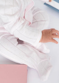 Organic Cotton Pointelle Magnetic Footie - Love Lines Pink