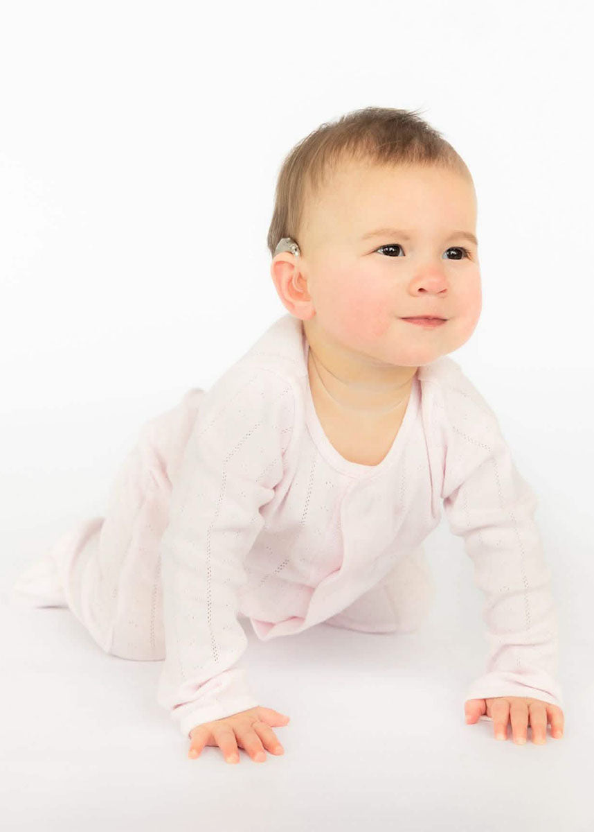 Organic Cotton Pointelle Magnetic Footie - Love Lines Pink