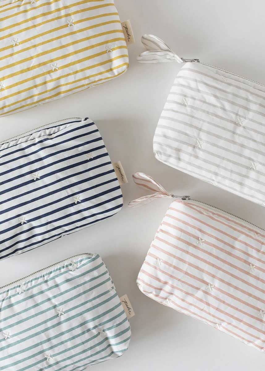 On The Go Mini Pouch - Ink Blue Stripes