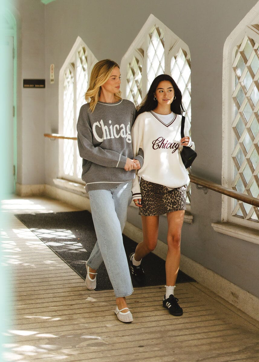 Chicago Collegiate V-Neck Sweater - Cream/Maroon