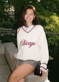 Chicago Collegiate V-Neck Sweater - Cream/Maroon