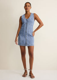 Jolie Denim Seamed Mini Dress - Avalon