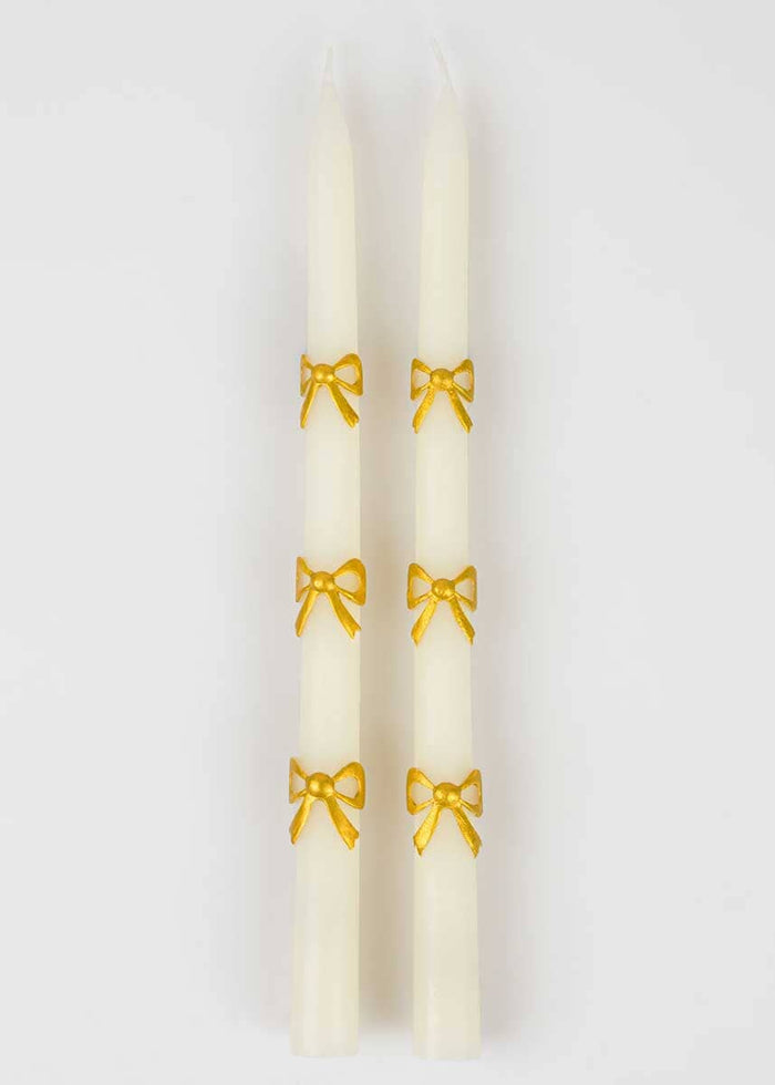 Gold Bow Taper Candles