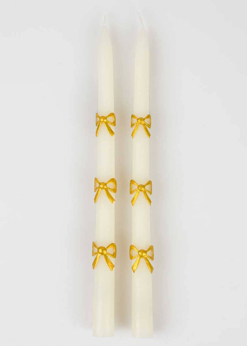 Gold Bow Taper Candles