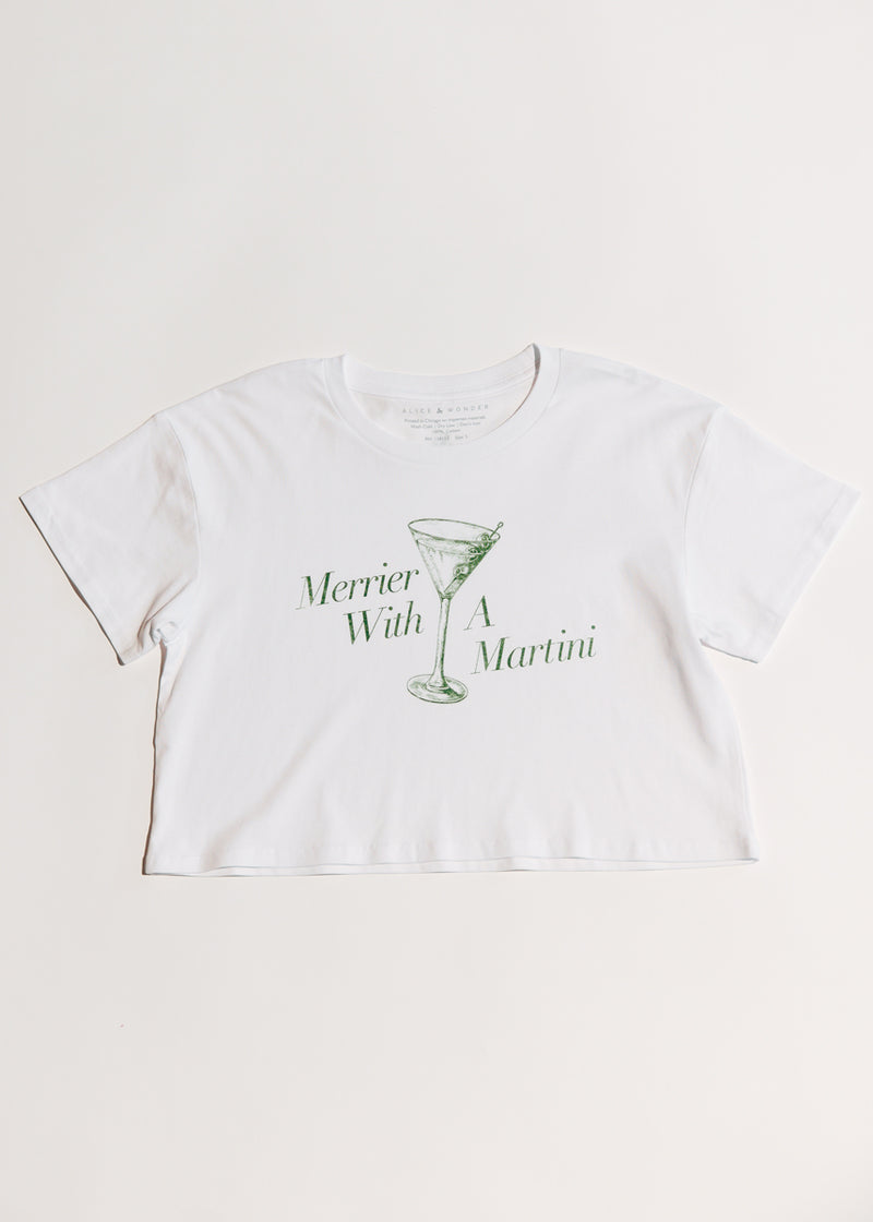 Merrier With A Martini Cropped Tee - White