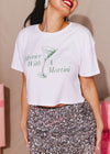 Merrier With A Martini Cropped Tee - White