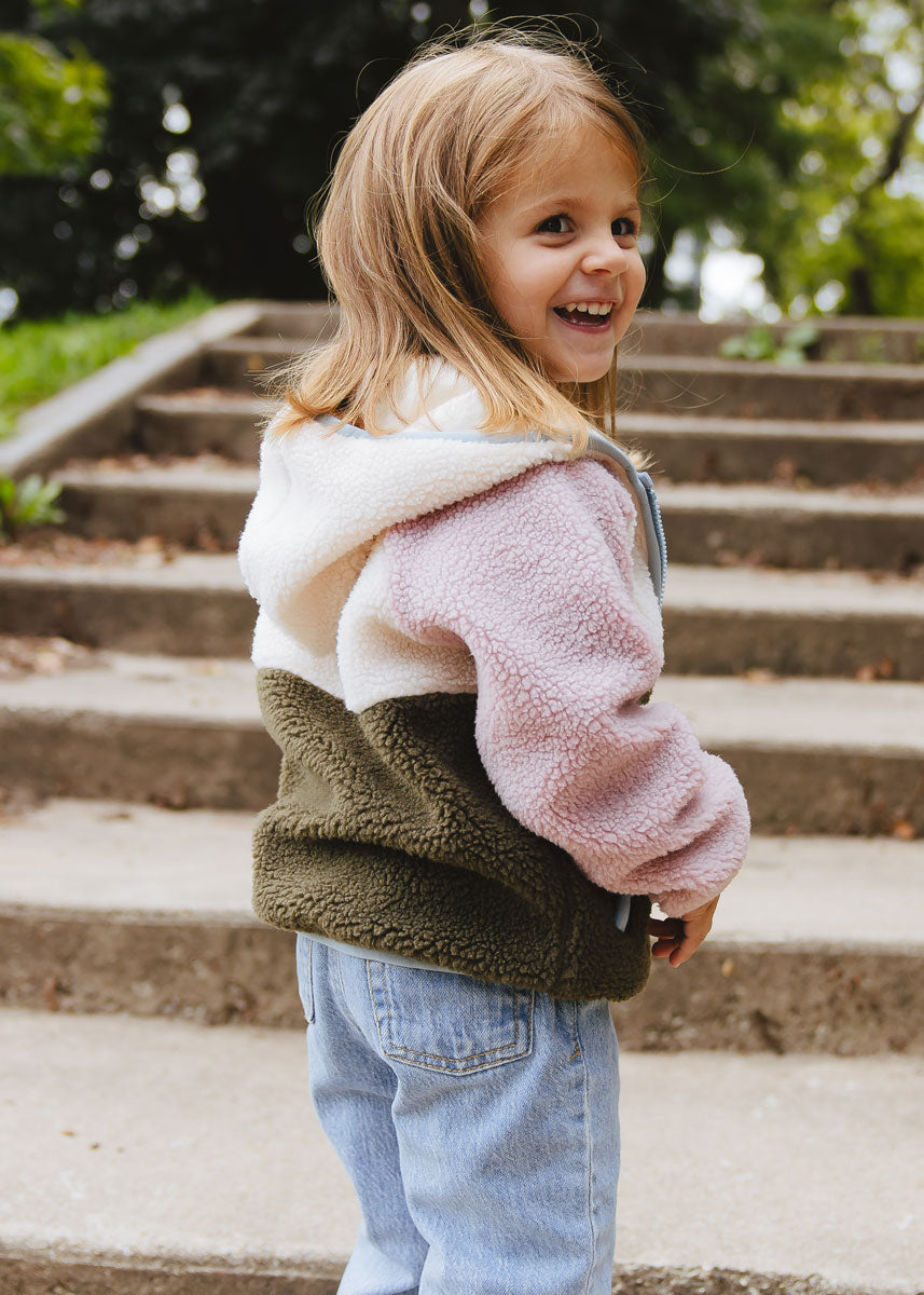 Colorblock Fleece Jacket - Pink & Green
