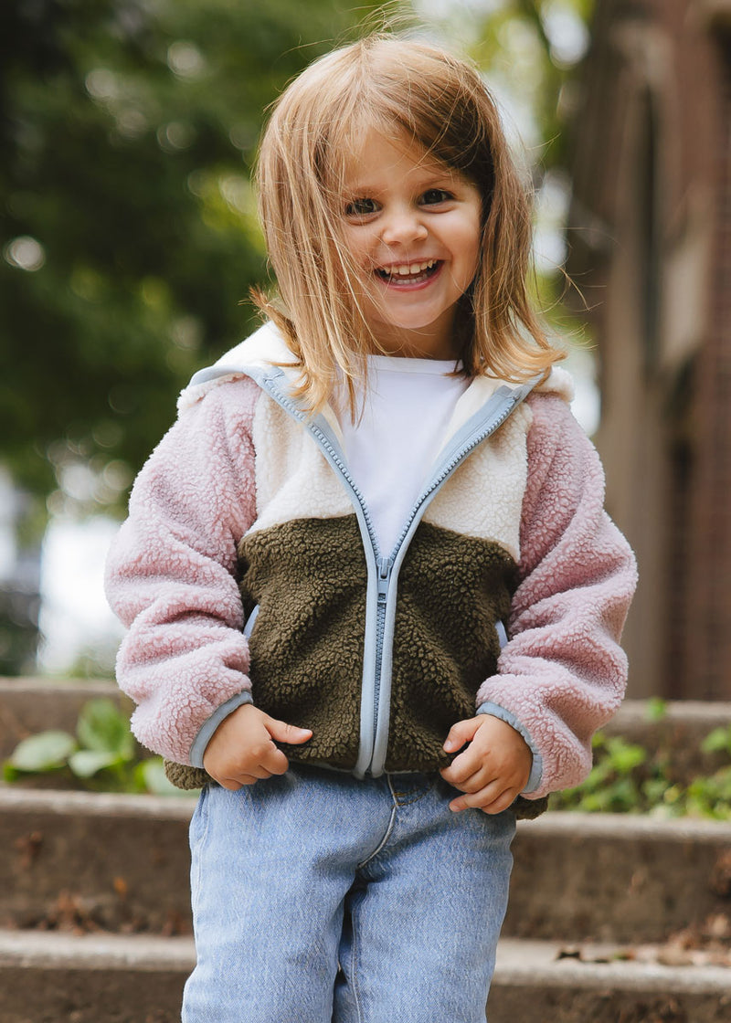 Colorblock Fleece Jacket - Pink & Green