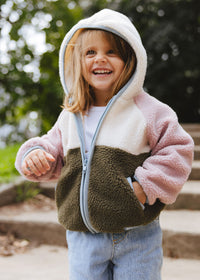 Colorblock Fleece Jacket - Pink & Green