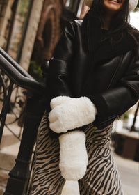 Mad Hatter Faux-Fur Mittens - Ivory