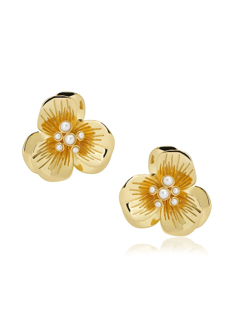 Kira Floral Statement Studs - Gold