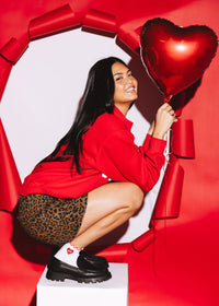 Chicago Mock Neck Sweatshirt - Red & Pink