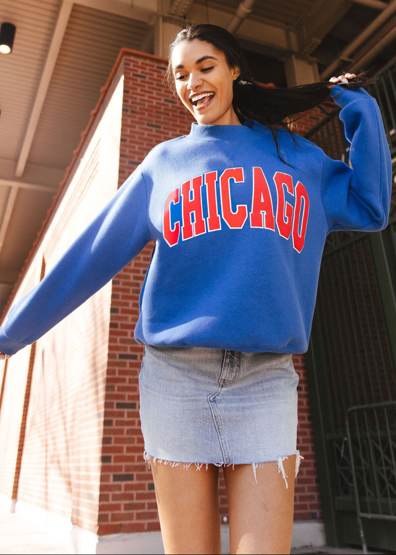 Chicago Mock Neck Sweatshirt - Cobalt & Red