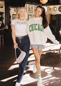 Chicago Mock Neck Sweatshirt - Cream & Green