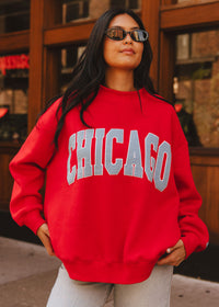 Chicago Collegiate Puff Mock Neck Sweatshirt - Red & Sky Blue