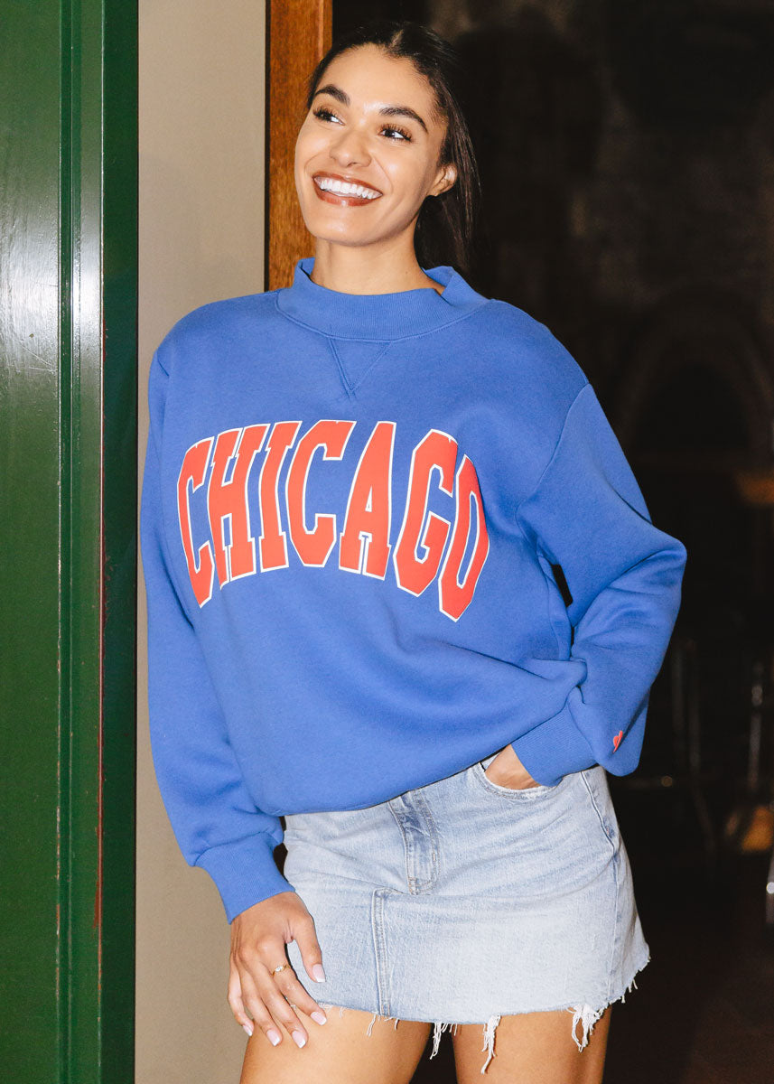 Chicago Mock Neck Sweatshirt - Cobalt & Red