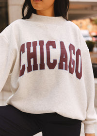 Chicago Collegiate Puff Mock Neck Sweatshirt - Grey & Burgundy