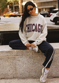Chicago Collegiate Puff Mock Neck Sweatshirt - Grey & Burgundy