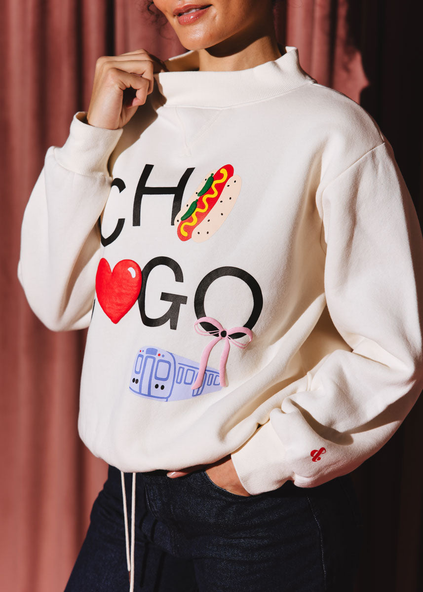 Chicago Love Mock Neck Sweatshirt - Cream