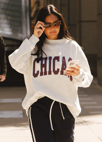 Chicago Collegiate Puff Mock Neck Sweatshirt - Grey & Burgundy