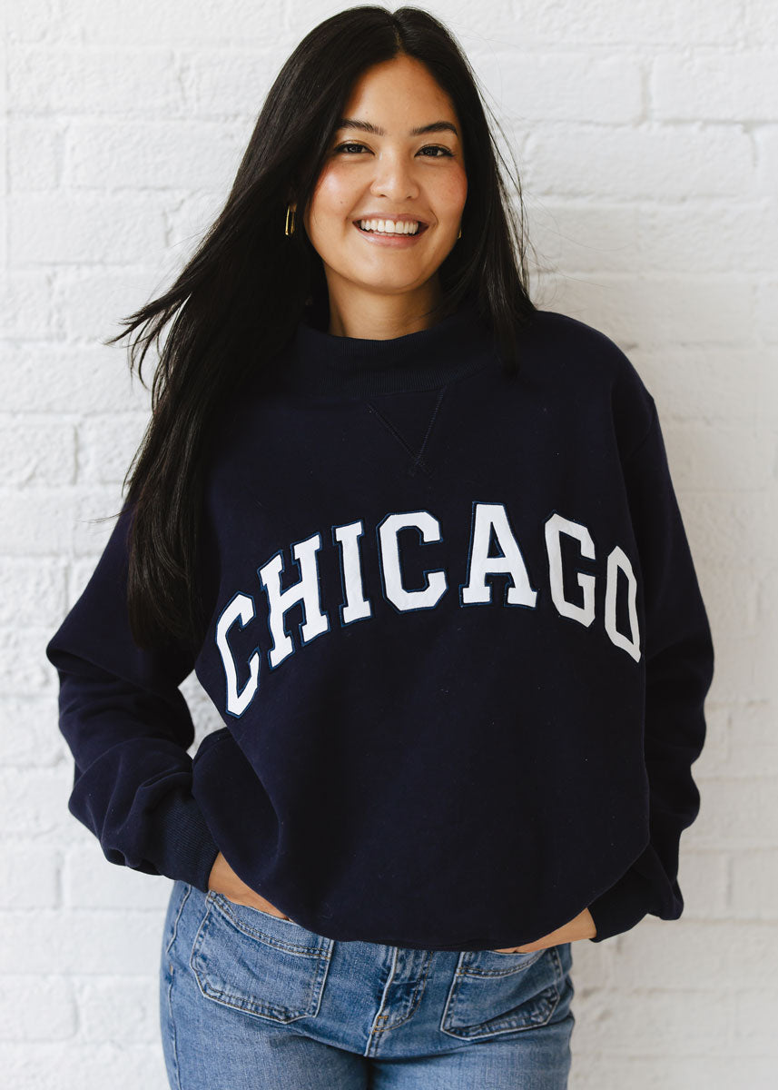 Chicago Mock Neck Sweatshirt - Navy