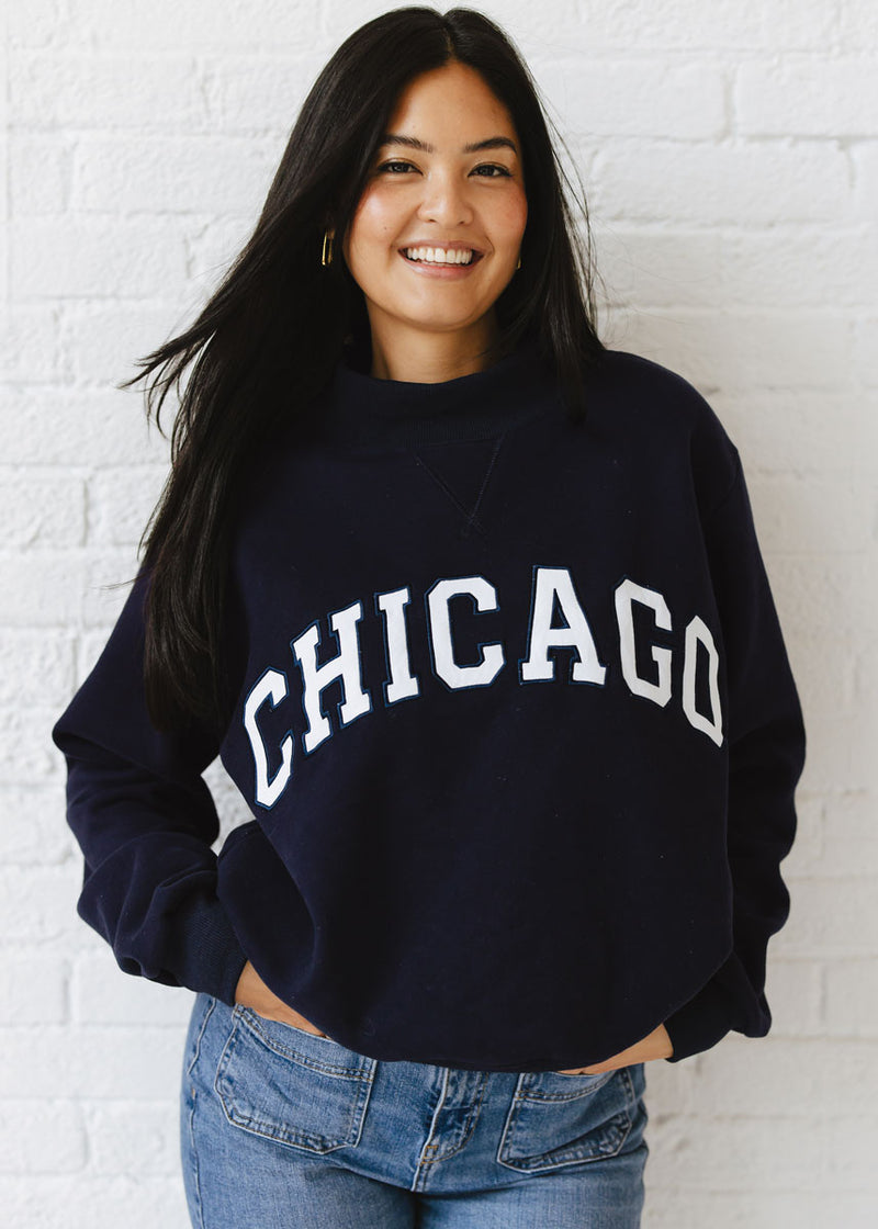 Chicago Mock Neck Sweatshirt - Navy