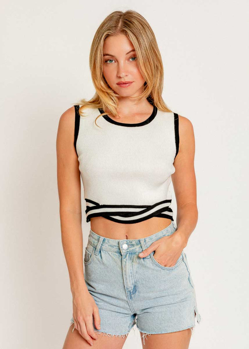 Willow Contrast Band Knit Top - White