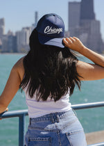 Chicago Script Trucker Hat - Navy