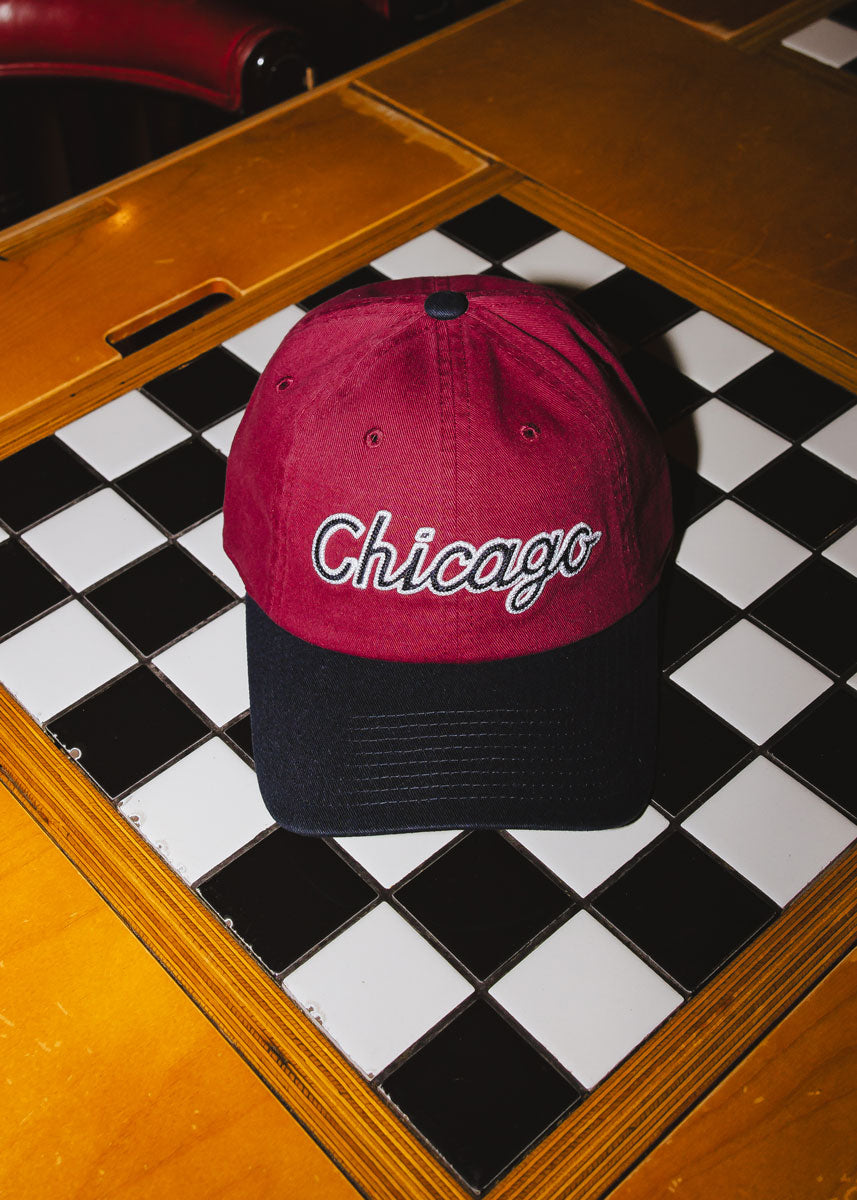 Chicago Script Baseball Cap - Burgundy & Navy