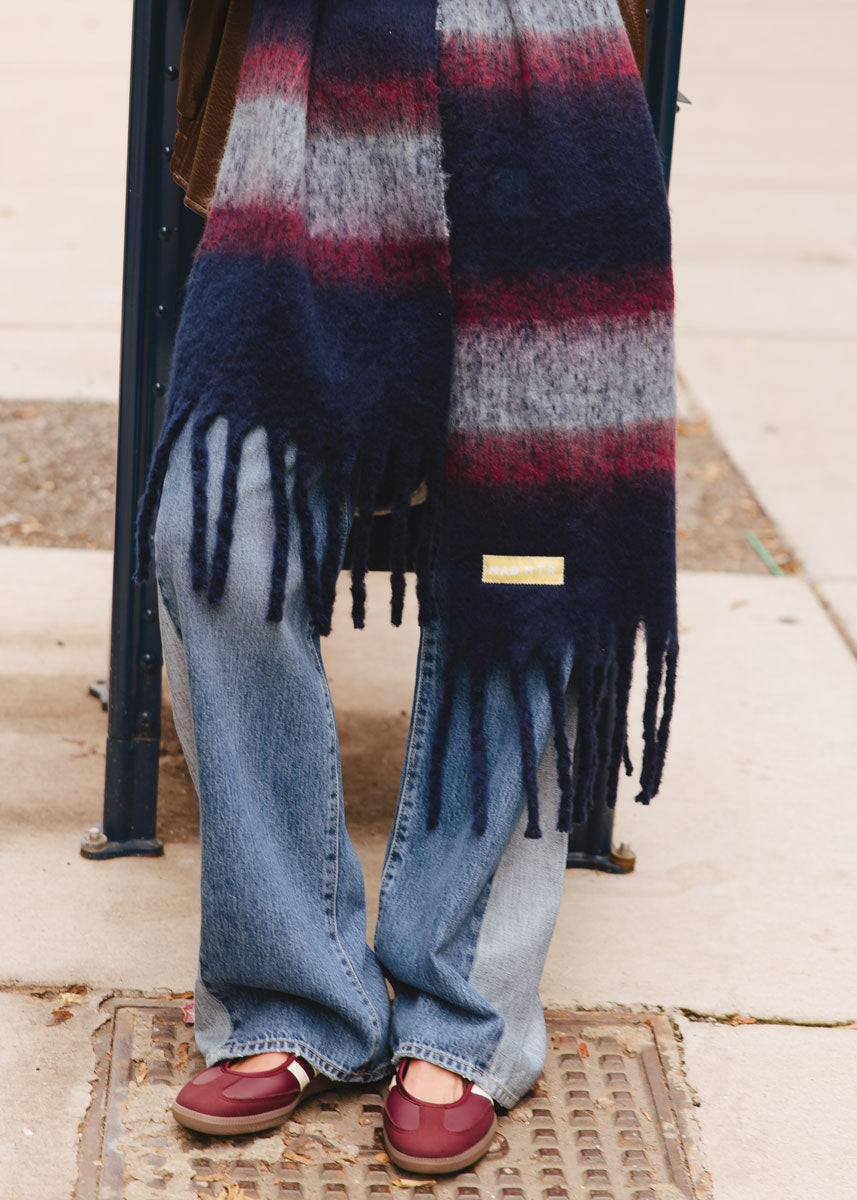 MAD HTR Oversized Blanket Scarf - Navy Multi Stripe
