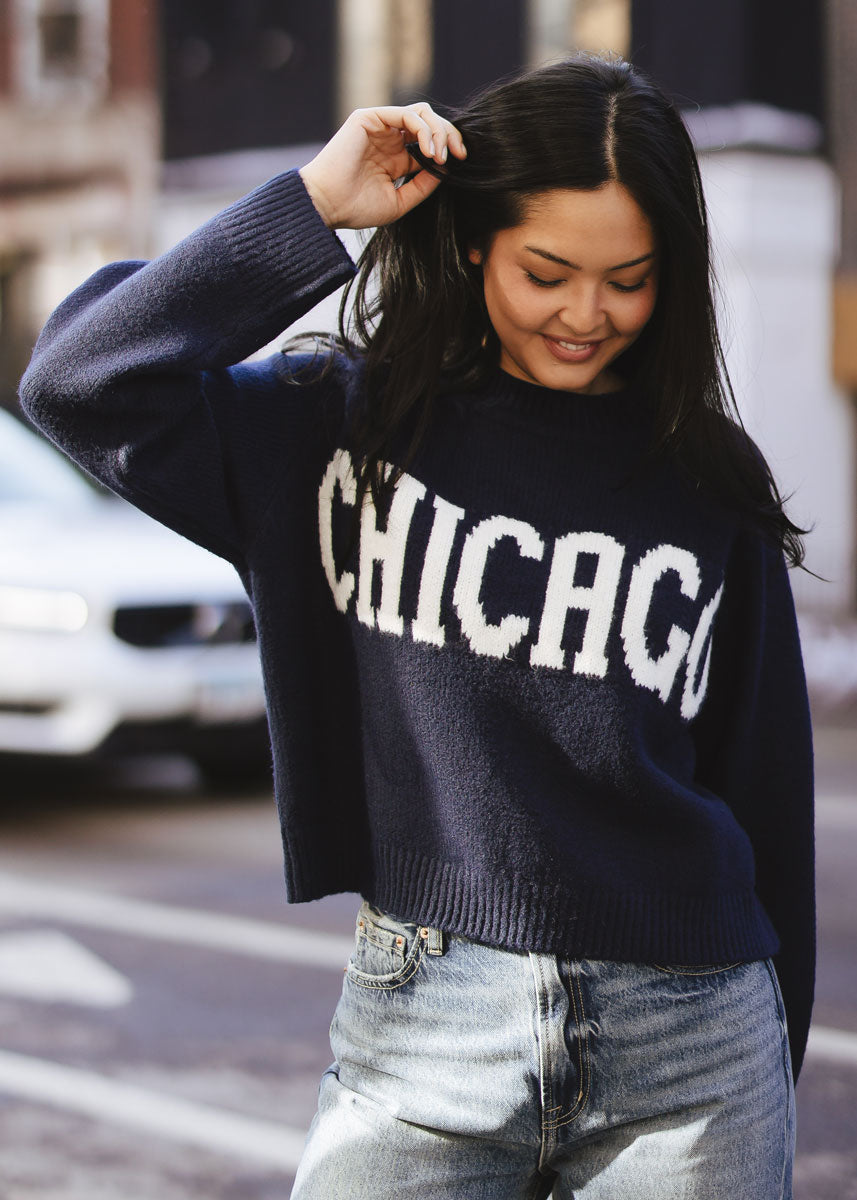 Chicago Crop Sweater - Navy & White