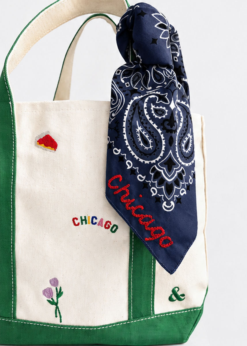 Chicago Stitch Embroidered Bandana - Navy