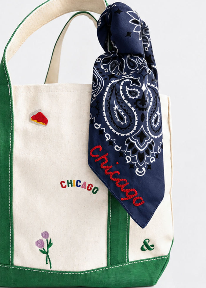 Chicago Stitch Embroidered Bandana - Navy