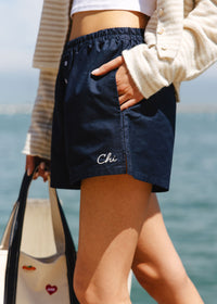 Chi Embroidered Boxer Short - Navy & White