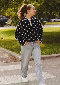 Alice Polka Dot Quarter Snap Fleece - Navy