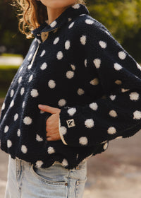Alice Polka Dot Quarter Snap Fleece - Navy