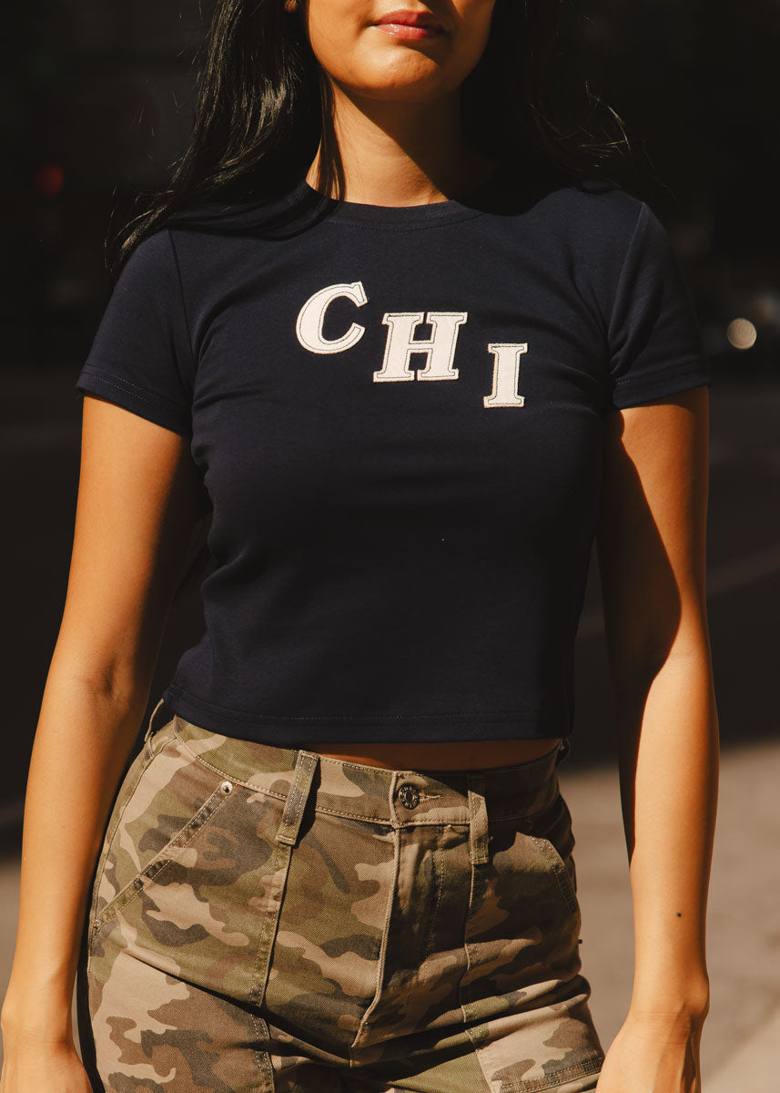 Chi Applique Baby Tee - Navy & Ivory