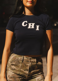 Chi Applique Baby Tee - Navy & Ivory