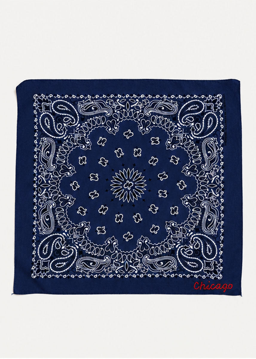 Chicago Stitch Embroidered Bandana - Navy