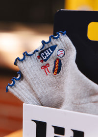 Chi Baseball Ruffle Crew Sock - Grey & Blue