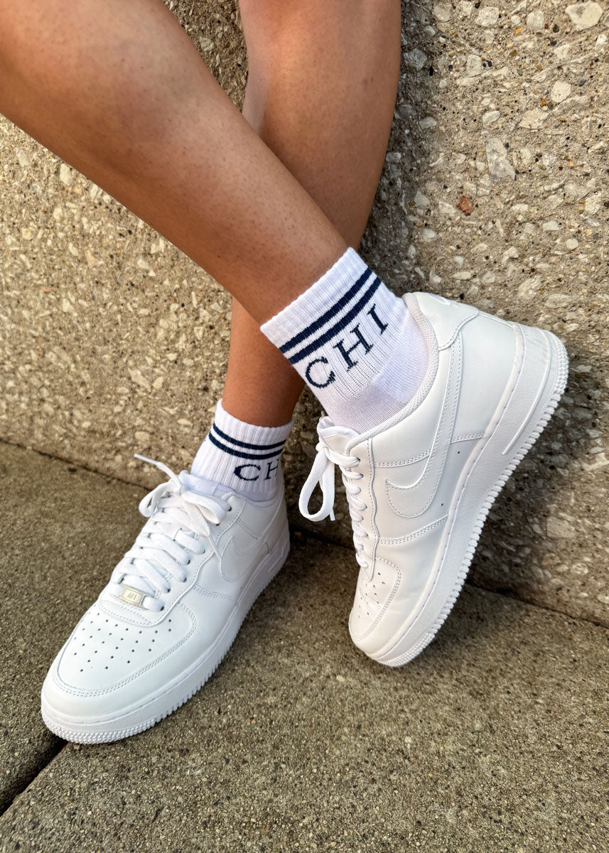 Chi Double Stripe Crew Sock - Navy