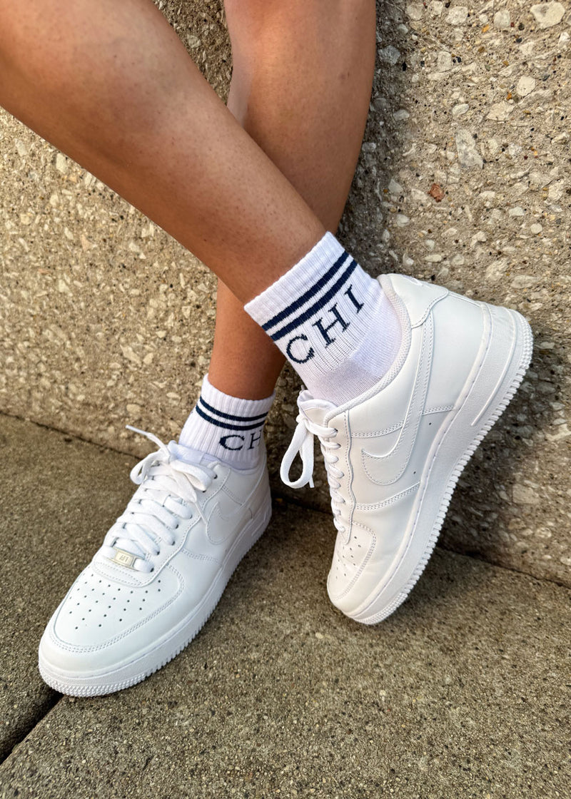 Chi Double Stripe Crew Sock - Navy